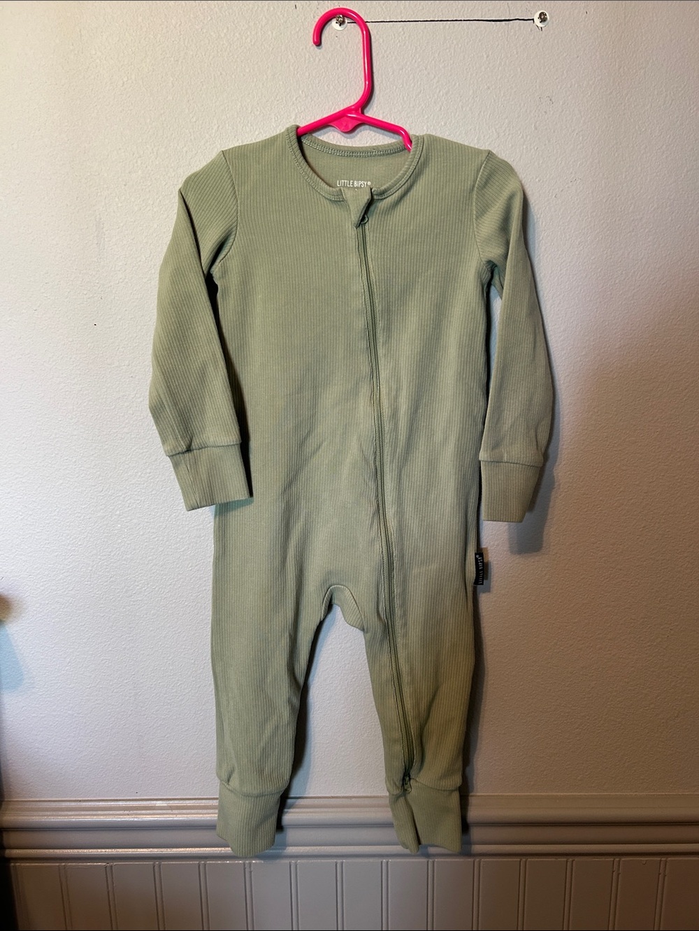 Little Bipsy Sage Green Ribbed Zippered One-Piece